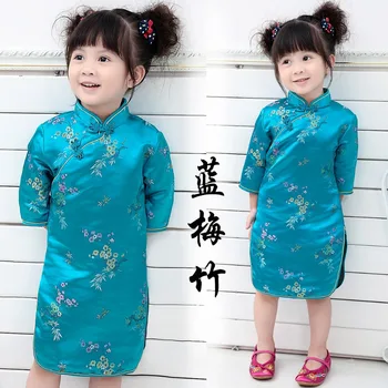 Tango kostiumas cheongsam mergaičių suknelė 2-12 metų amžiaus kūdikių drabužiai, suknelės vaikams iki 2018 m. vasaros klasikinio stiliaus princesė medvilnės pigūs naujas