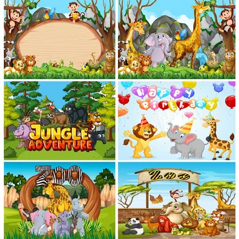 Vaikai Vaikai Kūdikio Gimtadienio Fotografijos Backdrops Animacinių filmų Gyvūnų Zoo Fotografija Tapetai fotostudija 2020108YAX-02 11677