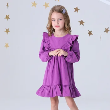 Vaikų drabužiai mergaitėms ilgomis rankovėmis suknelė rudenį violetinė vidutinio amžiaus princesė dress susiėmę sluoksniuotos rankovėmis sijonas 5577