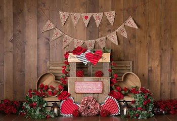 Valentino Fotografija, Vestuvių Fone Raudonos Rožės, Gėlės Retro Medienos Tekstūros Kūdikio Dušas Šalis Foto Fonas Studija Photozone 15377