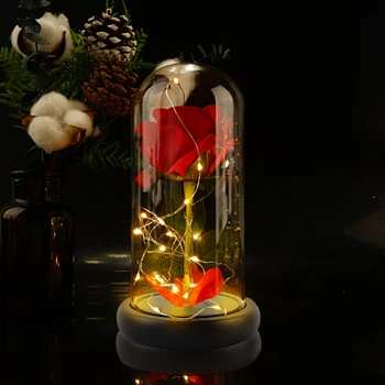 VKTECH Grožio ir Žvėrys Raudona Enternal Rose Stiklo Kupolas su LED Šviesos Modeliavimo Gėlių Gimtadienio, Valentino Dovana 20494