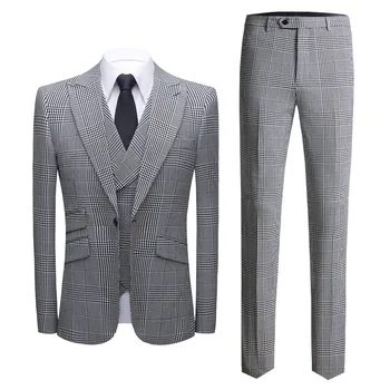 Vyrų kostiumas high-end klasikinis patikrinimas modelis vyrų kostiumas vyrų verslo laisvalaikio kostiumas vyrams kostiumu 3-vnt kostiumas striukė, kelnės, liemenės kostiumas homme