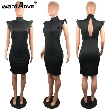Wantmove2018 vasaros moterų nauja suknelė vientisa spalva slim krepšys klubo pynimas seksualus backless šalis suknelė WM401