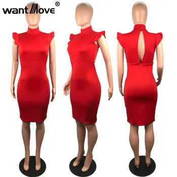 Wantmove2018 vasaros moterų nauja suknelė vientisa spalva slim krepšys klubo pynimas seksualus backless šalis suknelė WM401