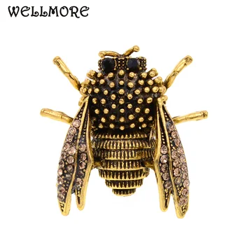 WELLMORE Derliaus Bičių Pin Sagė Antikvariniai aukso bičių vabzdžių sages moterims bižuterijos didmeninė