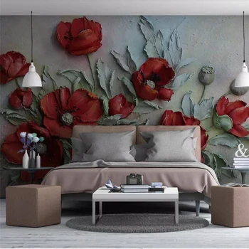 Wellyu 3D trimatis reljefo raudona grožio gėlių fone sienos užsakymą didelės freskos žalia tapetai papel de parede 3d 27013