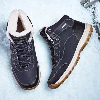 Žieminiai vyriški batai vyriški odos trumpi batai šiltas pliušinis sniego batai neperšlampami lauko darbo batai vyriški didelio dydžio 37-47 11233
