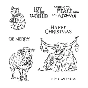 Žiemos Išleidimo Gyvūnų Katė, Avis, Galvijų Happy Christmas Žodžiai Skaidrus Aišku, Silikoninis Spaudas 
